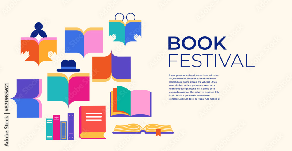 Book festival, books sale, back to school concept design. Colorful vector design and illustrations Book festival, books sale, back to school concept design. Colorful vector design and illustrations