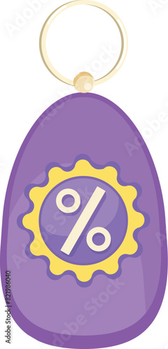 Vibrant vector illustration of a purple keychain with a discount symbol, suitable for sales promotions