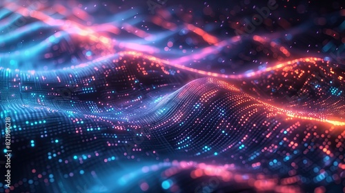 Abstract digital background with wave of particles. Futuristic technology concept.