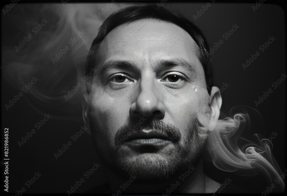 Fototapeta premium face of a man with a beard in the house black and white photo
