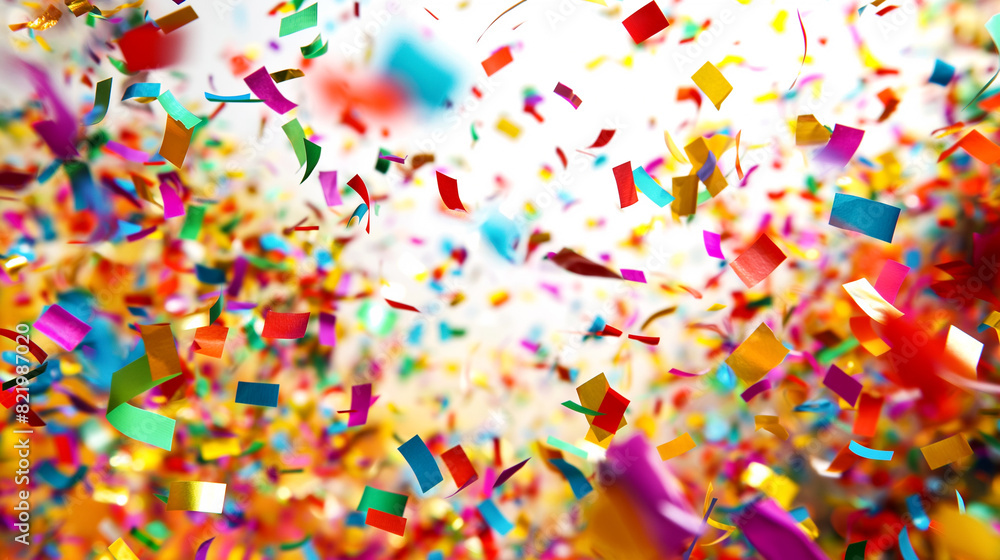 Burst of colorful confetti against a bright background, evoking a festive and celebratory mood perfect for birthday-themed designs Burst of colorful confetti against a bright background, evoking a festive and celebratory mood perfect for birthday-themed designs