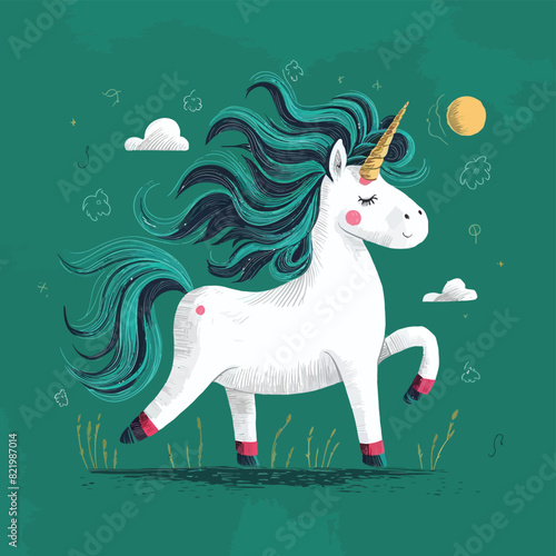 Whimsical unicorn with a flowing mane illustration
