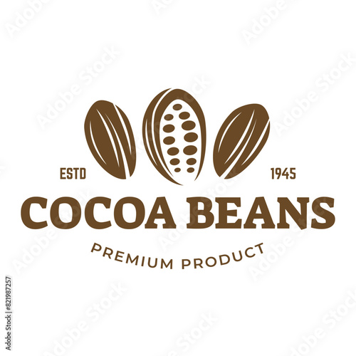 Vintage cocoa bean, cocoa plant logo icon vector template