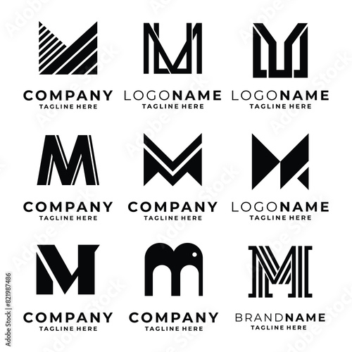 Set of M letter logo template vector