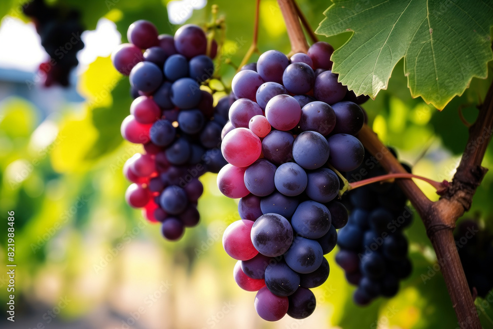 Bunch of Grapes Hanging From Vine. Blurred background with copy space Bunch of Grapes Hanging From Vine. Blurred background with copy space