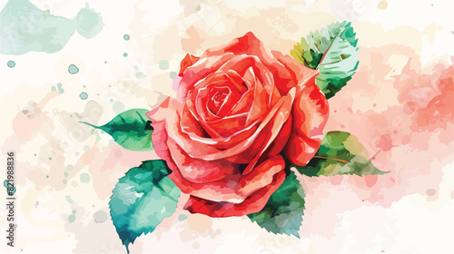 Watercolor red rose flower for wedding birthday card