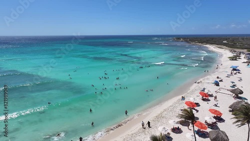 Arashi Beach At Oranjestad In Caribbean Netherlands Aruba. Beach Landscape. Caribbean Paradise. Oranjestad At Caribbean Netherlands Aruba. Seascape Outdoor. Nature Tourism. photo