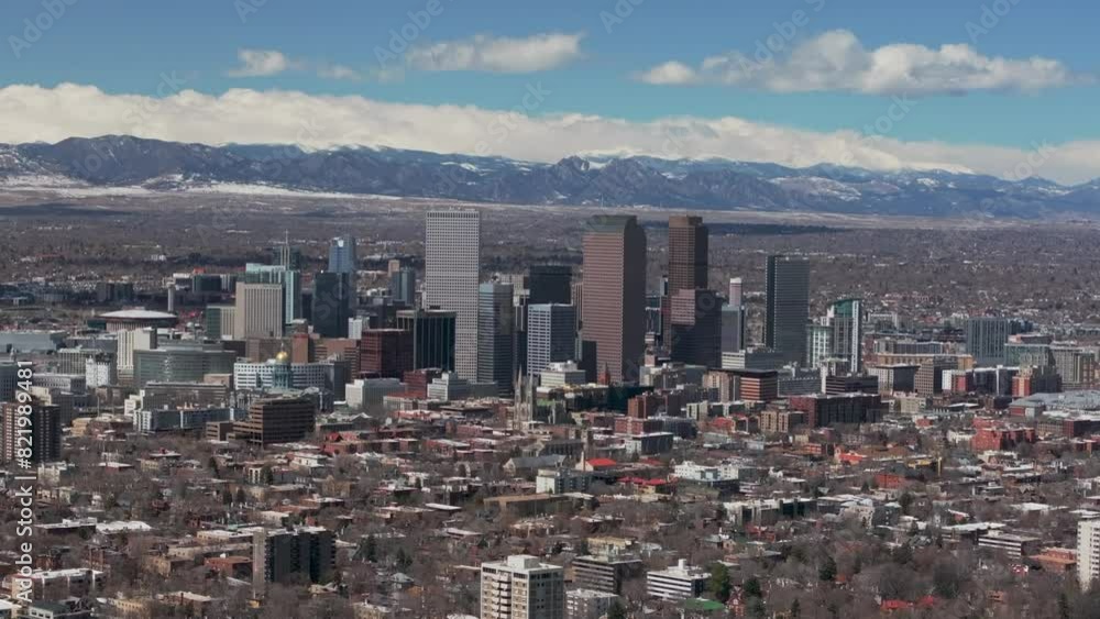 City Wash Park Downtown Denver Colorado aerial drone neighborhood streets Spring Mount Blue Sky Evans Front Range Rocky Mountains foothills skyscrapers daytime sunny clouds slow zoom in City Wash Park Downtown Denver Colorado aerial drone neighborhood streets Spring Mount Blue Sky Evans Front Range Rocky Mountains foothills skyscrapers daytime sunny clouds slow zoom in