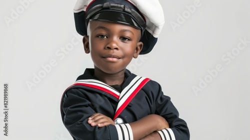 5 year old boy is a sailor on a white background