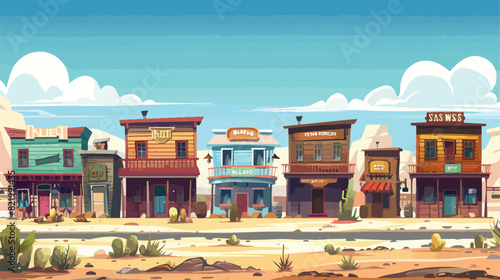 Wild west town street with old cowboy saloon building