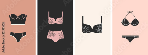 Elegant, luxury lingerie and underwear logos collection. Hand drawn minimalist illustrations, boho style logos