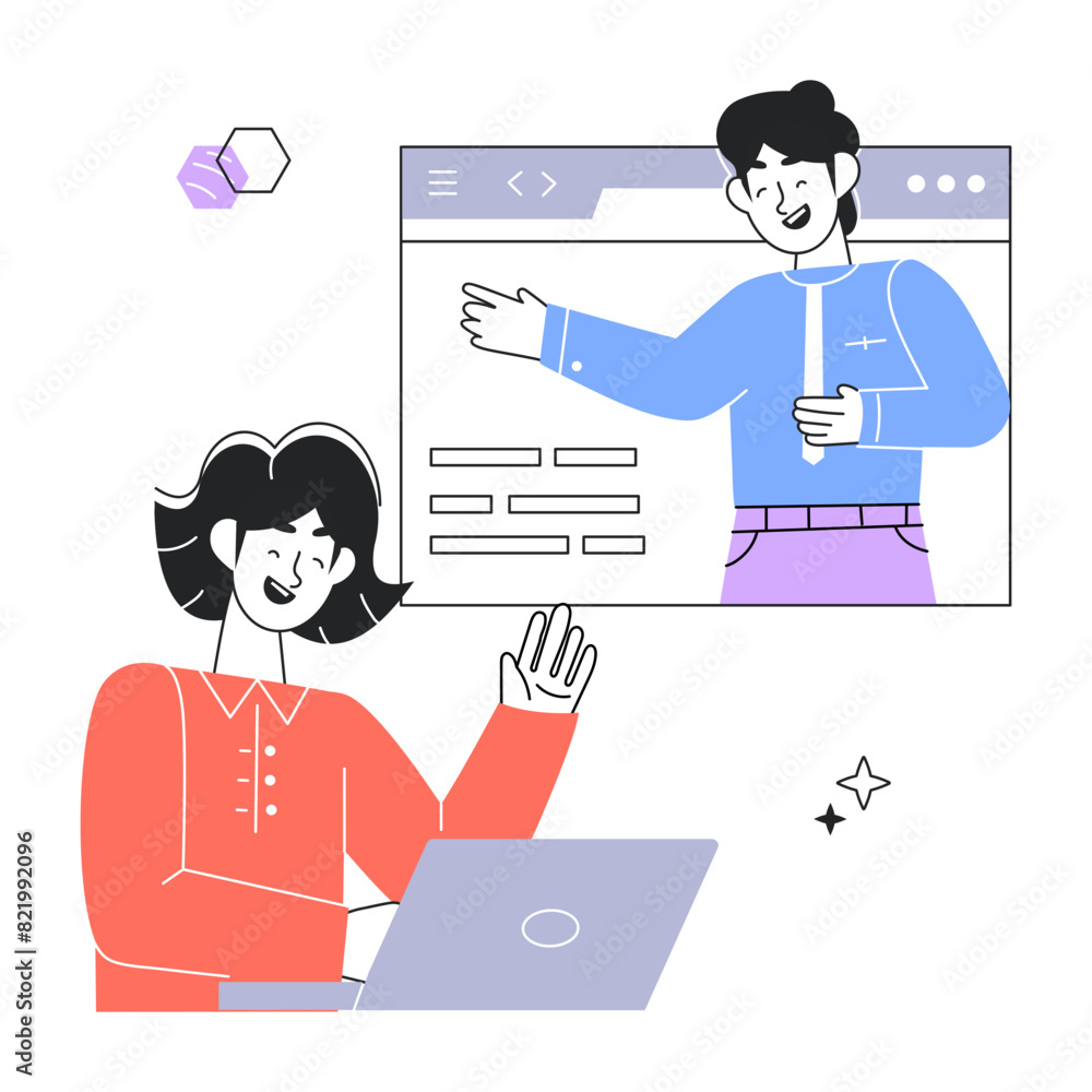 A linear mini illustration of conducting online meeting A linear mini illustration of conducting online meeting