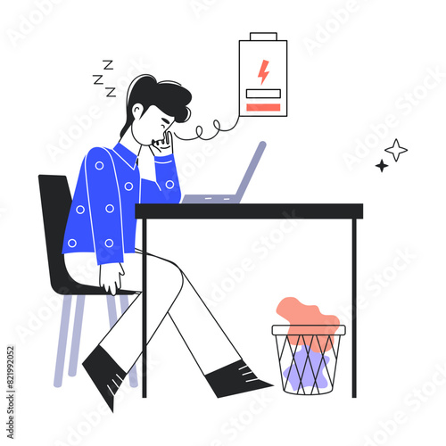 Here’s s linear mini illustration of tired employee