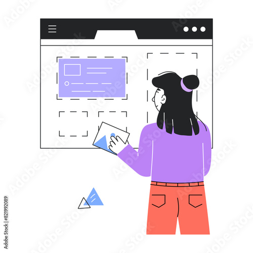 Easy to edit linear mini illustration of website building 