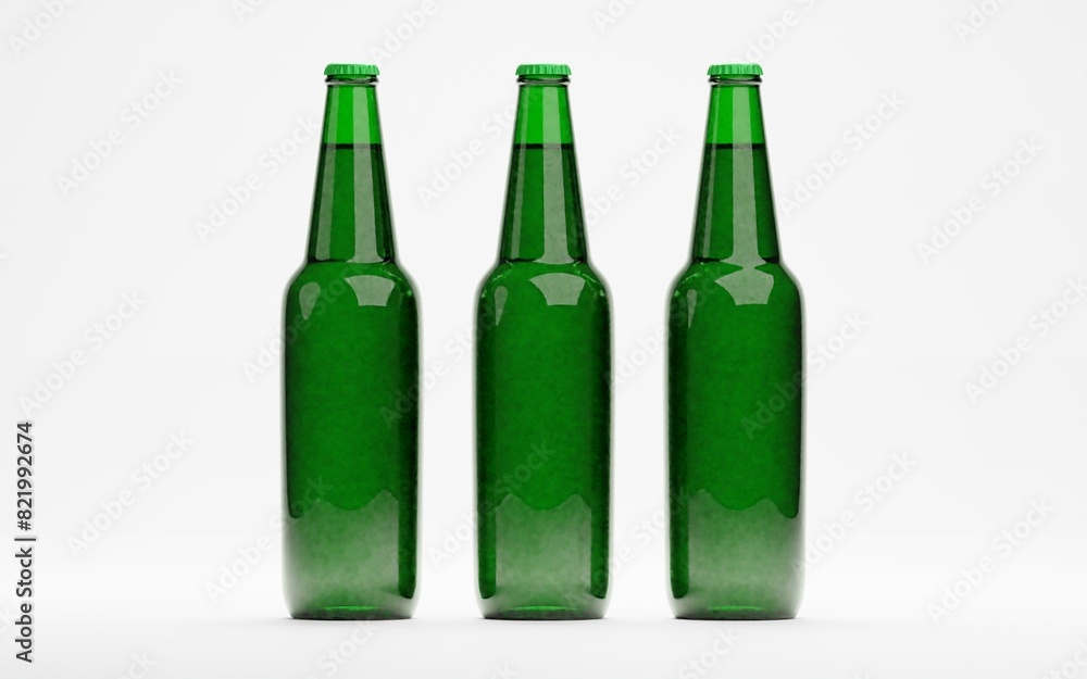 3d render of isolated beer or liquor alcohol glass bottles on white