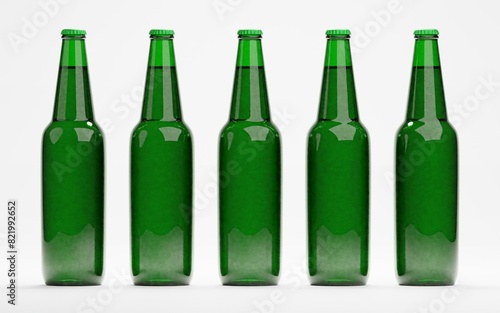3d render of isolated beer or liquor alcohol glass bottles on white