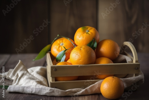 oranges in a wooden box