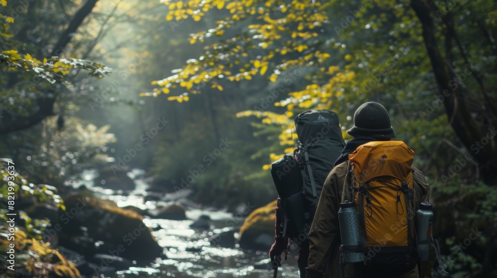 Hiking trip. Mountains landscape. Illustration generated by ai