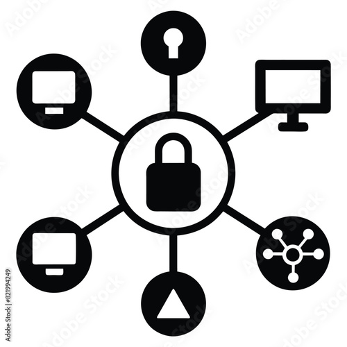 Set of Network Redundancy line black icon on white background