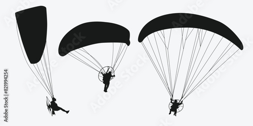 Paramotor set silhouette. Extreme sport. Isolated on white background. Vector illustration. photo