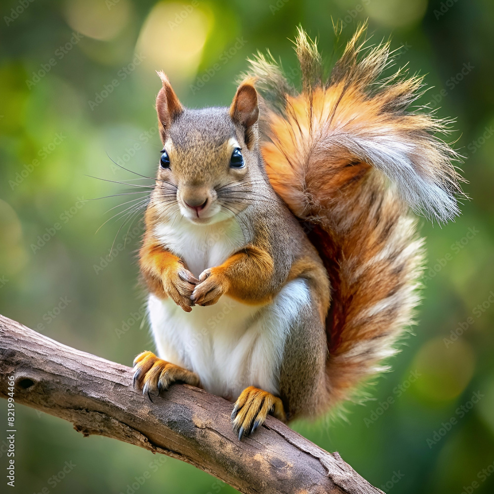 Fototapeta premium a squirrel with a realistic fluffy tail sits on a