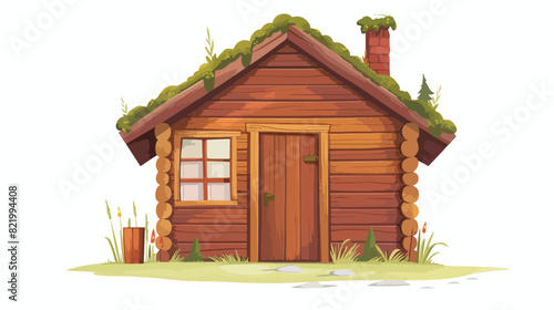 Wooden cabin cartoon vector small house for recreat