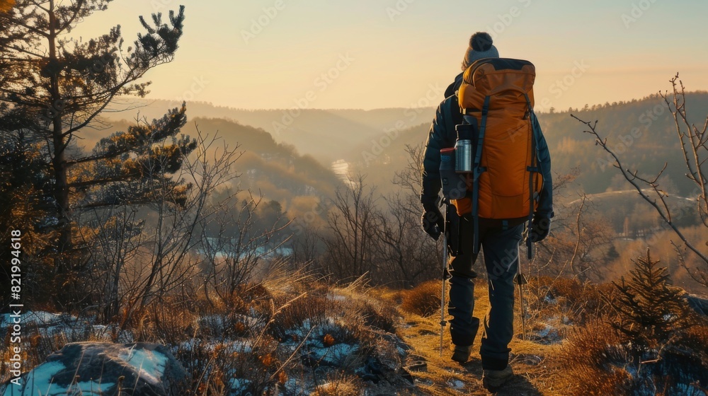 Fototapeta premium Hiking trip. Mountains landscape. Illustration generated by ai