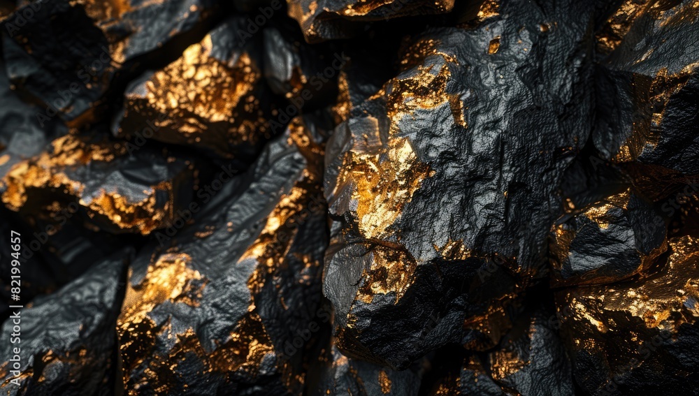 Shiny Black Rocks with Gold Veins Shiny Black Rocks with Gold Veins