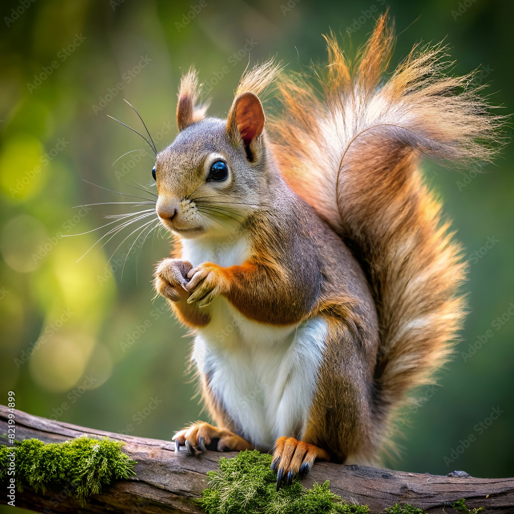 a squirrel with a realistic fluffy tail sits on a a squirrel with a realistic fluffy tail sits on a