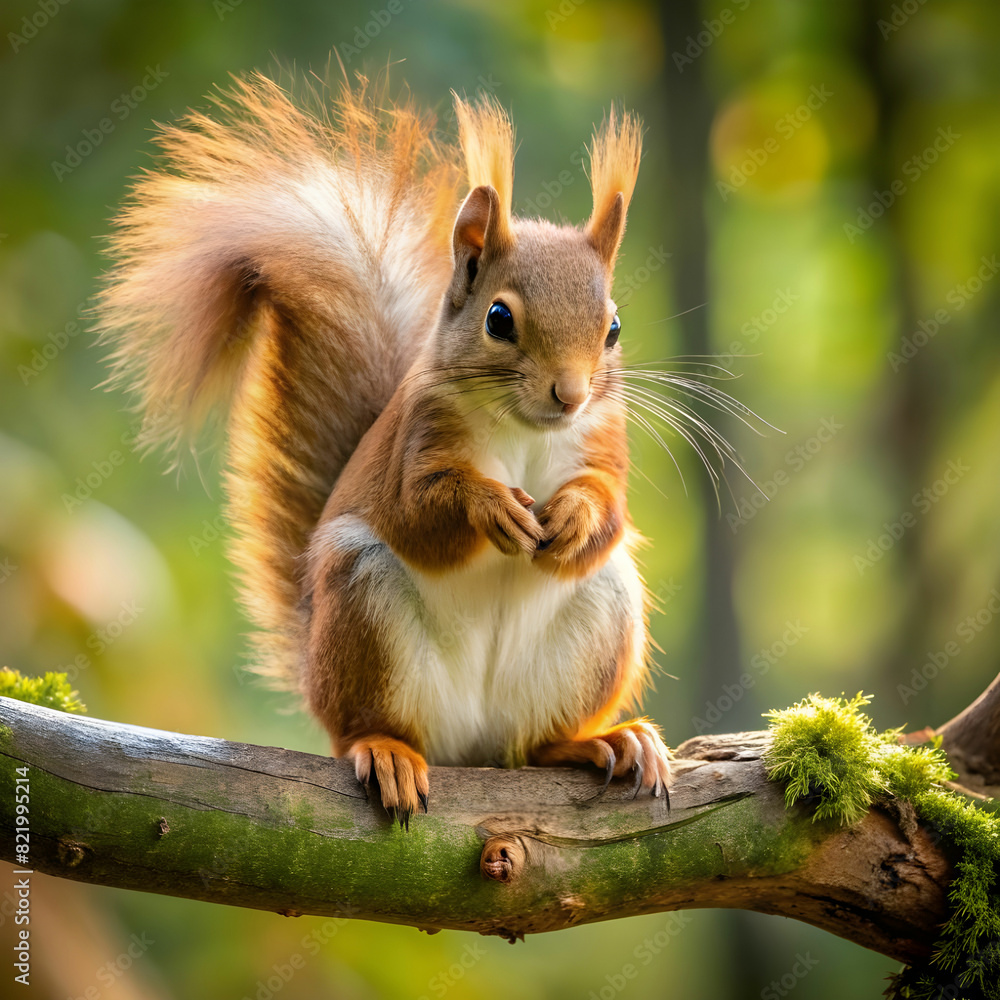 a squirrel with a realistic fluffy tail sits on a a squirrel with a realistic fluffy tail sits on a