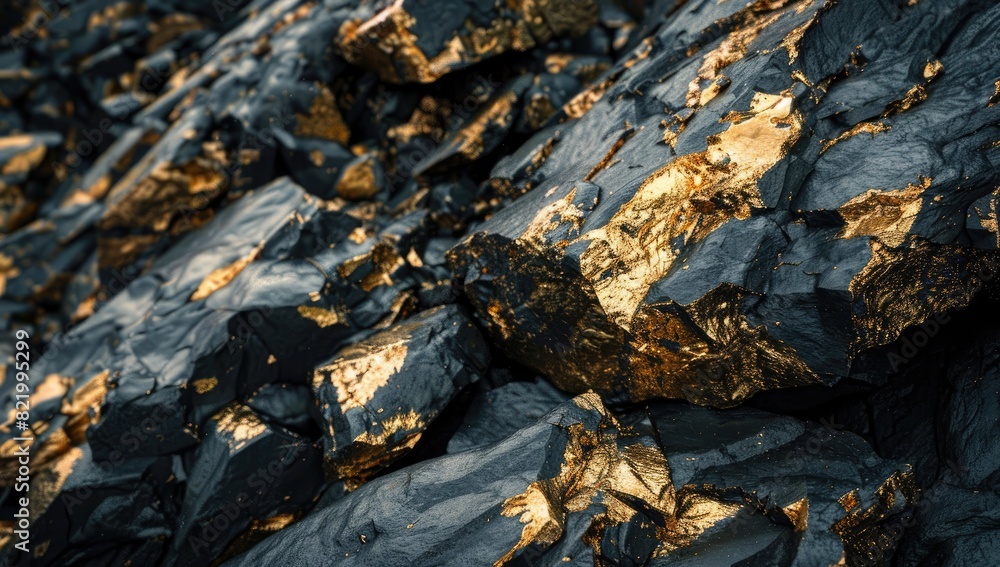 Shiny Black Rocks with Gold Veins Shiny Black Rocks with Gold Veins