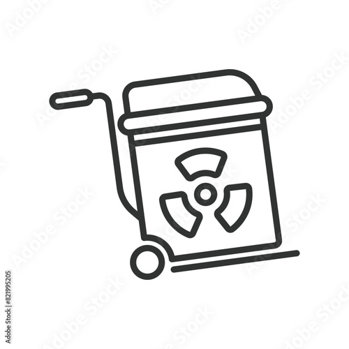 Nuclear waste transportation, in line design. Nuclear, Waste, Transportation, Radioactive, Safety, Truck, Hazardous, on white background vector. Nuclear waste transportation editable stroke.