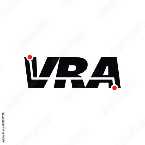 VRA brand name initial letters monogram with red dot. Art work photo