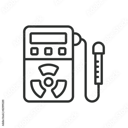 Radiation dosimeter, in line design. Radiation, Dosimeter, Measurement, Safety, Device, Monitor, Nuclear, on white background vector. Radiation dosimeter editable stroke icon.