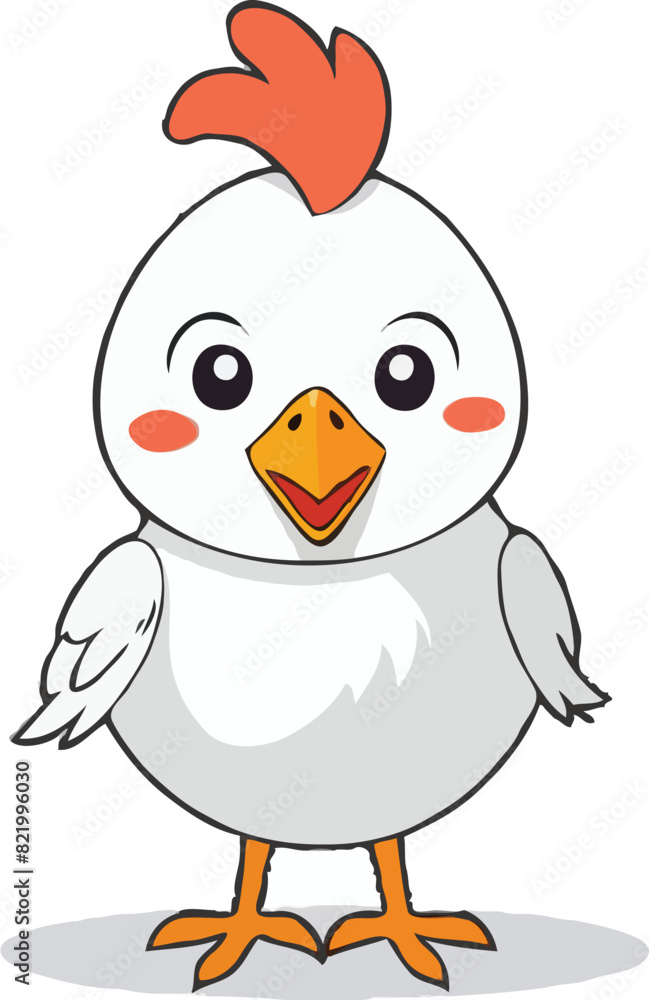 Fototapeta premium Easter chicken character with adorable white feathers, red beak, in vector format