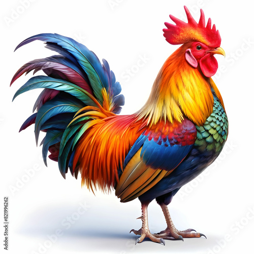 a vibrant colors rooster white background © Usama