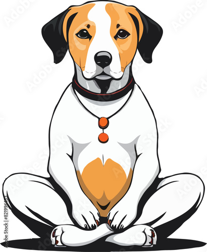 Serene meditation dog assumes the lotus position on the floor, gazing upwards with tranquility