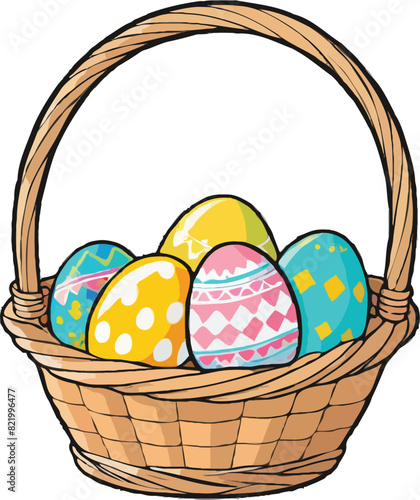 Basket filled with Easter eggs featuring intricate designs