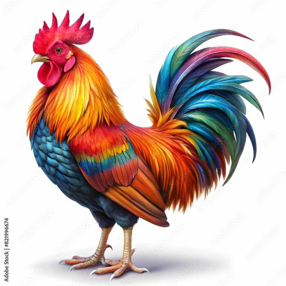 Fototapeta premium a vibrant colors rooster white background