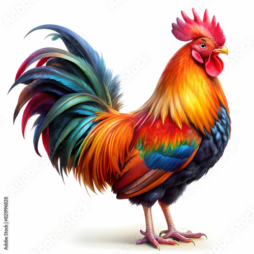 a vibrant colors rooster white background © Usama