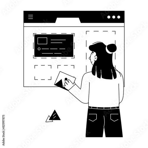 Easy to edit linear mini illustration of website building 