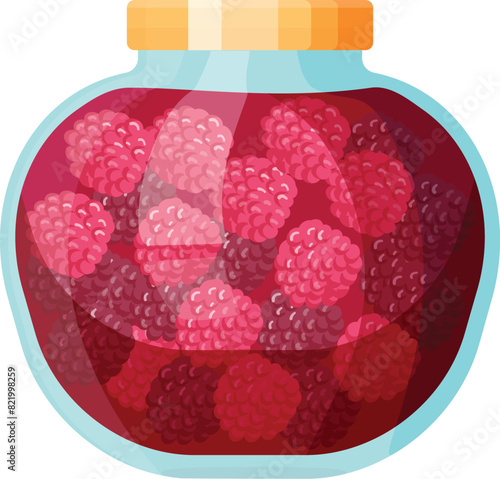 Vector graphic of a glass jar filled with vibrant raspberry preserves