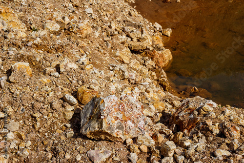 Cluster of limestone rock fragments near water