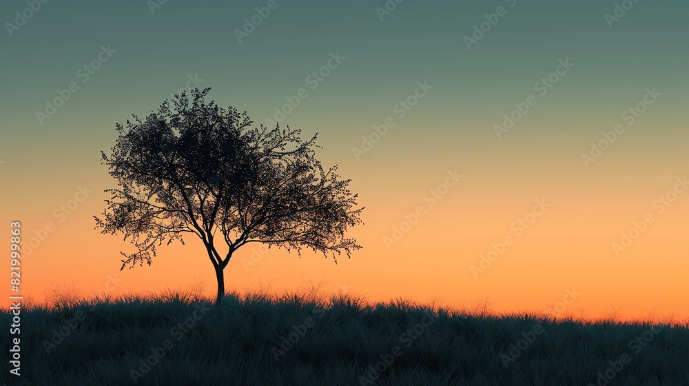 A beautiful sunset over a lonely tree