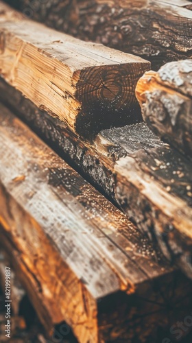 A pile of wood resting atop a stack of logs