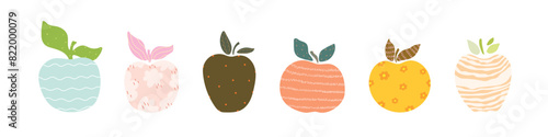Set of six cartoon abstract apple on white background. Vetor illustration	
