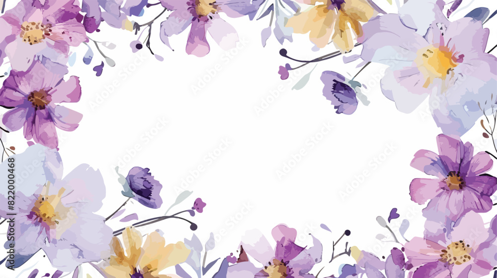 Watercolor yellow purple wild floral frame for weddin