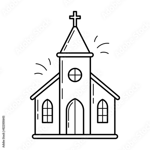 Church for the wedding. Simple linear hand drawn doodle illustration