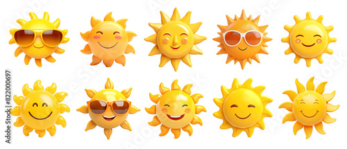 3d sun png element set on transparent background photo