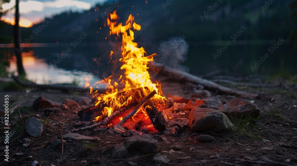 Fire camping background illustration. Generated by AI Fire camping background illustration. Generated by AI